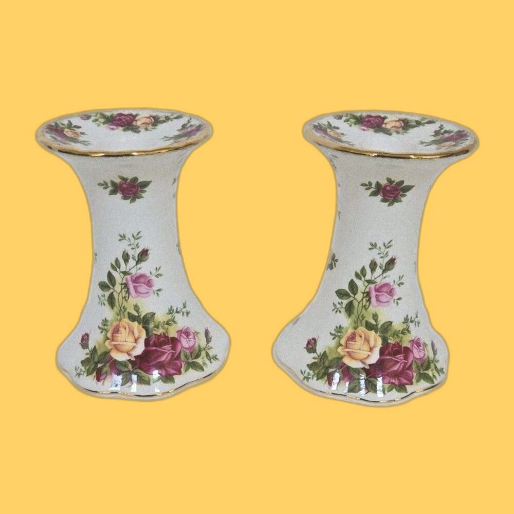 Royal Albert Old Country Roses 4.5" H  Candlestick Candleholder Set Of 2